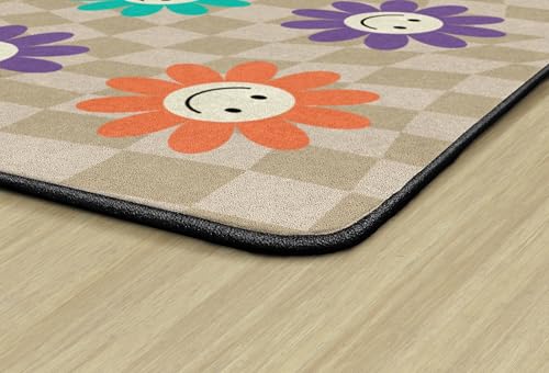 Flagship Carpets Groovy Flowers on Checkers Classroom Seating Rug – Kids Preschool, Daycare & School, Educational Colorful Sitting Carpet for Circle Time & Group Seating, Made in USA - 7'6" x 12'|B0GV23QSGC