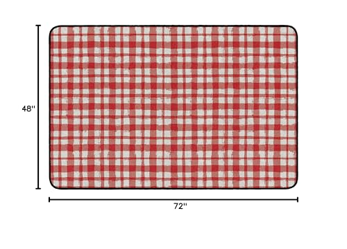 Flagship Carpets Watercolor Gingham Pattern Area Rug for Childrens Classroom, Playroom Mat, Living Room or Kids Bedroom Carpet, 4' x 6', Red|B08KFQ3B2C