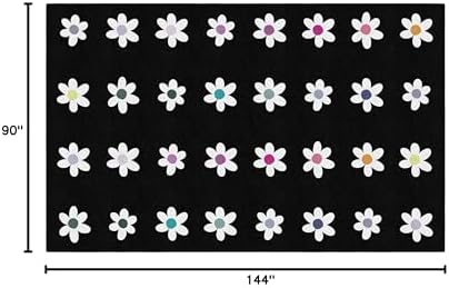 Flagship Carpets Daisies on Black Criss-Cross Applesauce Educational Area Rug for Kids Room, Children's Classroom, Play Carpet for Teaching and Playroom, 7'6" x 12', Seats 32|B0CHTF6164