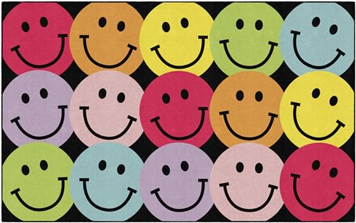 Flagship Carpets Pastel Rainbow Smileys Educational Area Rug for Kids Room Seating Décor, Children's Classroom, Play Carpet for Teaching and Playroom, 7'6" x 12', Multi|B0CHTMSL5S