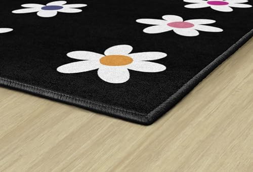 Flagship Carpets Daisies on Black Criss-Cross Applesauce Educational Area Rug for Kids Room, Children's Classroom, Play Carpet for Teaching and Playroom, 7'6" x 12', Seats 32|B0CHTF6164
