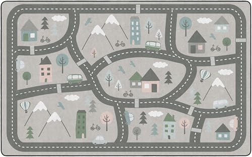Flagship Carpets Silly Streets Classroom Educational Area Rug for Kids and Teachers, Durable Quality for Schools, Preschool, Daycare, Learning Centers, and Home, 7'6" x 12' - Neutral|B0FLNMV67R