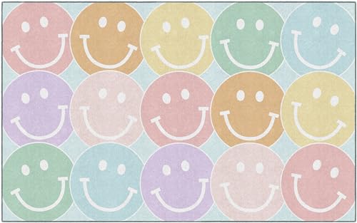 Flagship Carpets Pastel Rainbow Smileys Educational Area Rug for Kids Room Seating Décor, Children's Classroom, Play Carpet for Teaching and Playroom, 7'6" x 12', Multi|B0CHTMSL5S