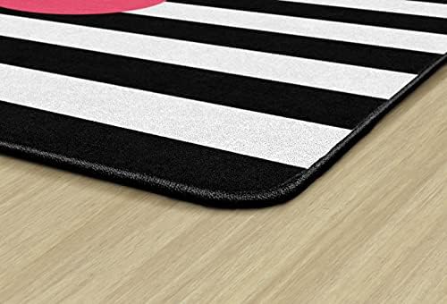 Flagship Carpets Simply Stylish Tropical Black and White Stripes Flamingo Classroom Area Rug for Indoor Classroom Learning or Kid Bedroom Educational Play Mat, 7'6"x12'|B099D1FBG1