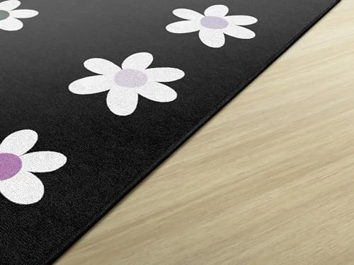 Flagship Carpets Daisies on Black Criss-Cross Applesauce Educational Area Rug for Kids Room, Children's Classroom, Play Carpet for Teaching and Playroom, 7'6" x 12', Seats 32|B0CHTF6164