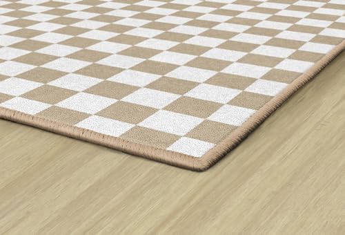 Flagship Carpets Brown and White Checkerboard Educational Area Rug for Kids Room Seating Décor, Children's Classroom, Play Carpet for Teaching and Playroom, 7'6" x 12', Neutral|B0CHTLQ53W