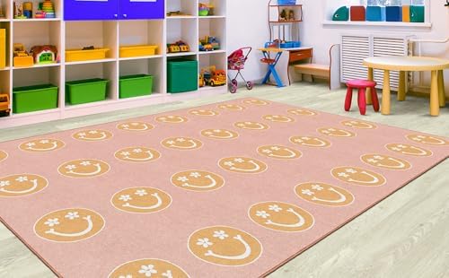 Flagship Carpets Good Vibes Happy Faces Children's Classroom Décor Area Rug for Schools, Durable and Fun for Learning Centers, Daycares and Preschools, 7'6" X 12'|B0FLNL1HS7