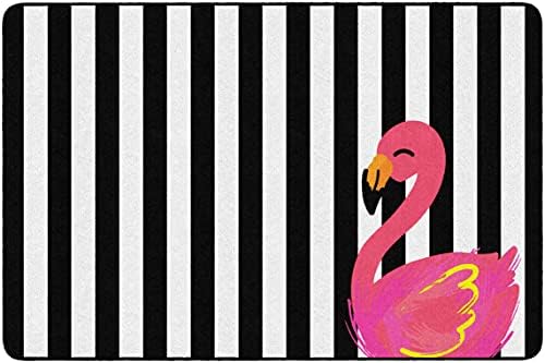 Flagship Carpets Simply Stylish Tropical Black and White Stripes Flamingo Classroom Area Rug for Indoor Classroom Learning or Kid Bedroom Educational Play Mat, 7'6"x12'|B099D1FBG1