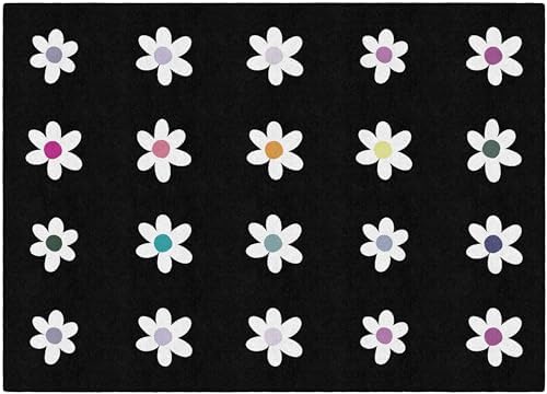 Flagship Carpets Daisies on Black Criss-Cross Applesauce Educational Area Rug for Kids Room, Children's Classroom, Play Carpet for Teaching and Playroom, 7'6" x 12', Seats 32|B0CHTF6164