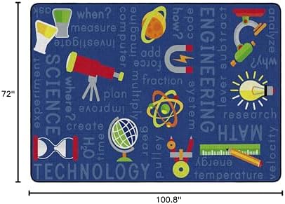 Flagship Carpets STEM Science Educational Area Rug for Children's Classroom or Kids Room, Playroom Carpet or Home Learning Mat, 6' x 8'4", Blue|B07DJ5KDDZ