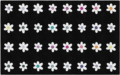 Flagship Carpets Daisies on Black Criss-Cross Applesauce Educational Area Rug for Kids Room, Children's Classroom, Play Carpet for Teaching and Playroom, 7'6" x 12', Seats 32|B0CHTF6164