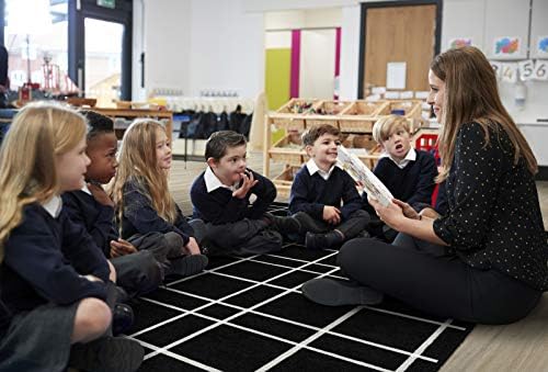 Flagship Carpets Check Pattern Area Rug for Childrens Classroom, Kids Playroom, Living Room or Bedroom Carpet and Kitchen Rug, 6' x 8'4", Black|B08KGW844G
