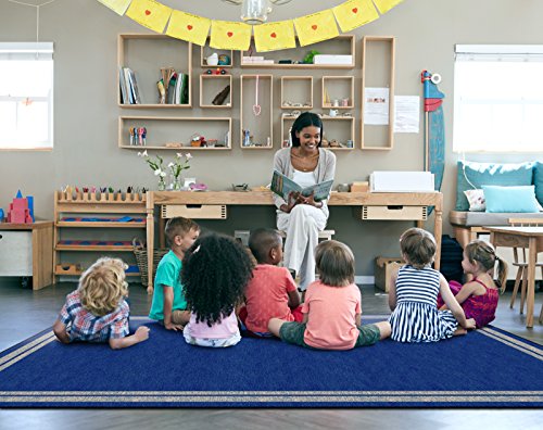 Flagship Carpets Double Border Area Rug for Classroom or Office Rug, Kids Bedroom or Playroom Carpet, and Living Room Mat, 7'6" x 12', Blue Light Border|B07DJ219LJ