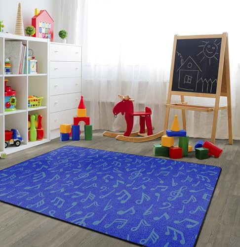 Flagship Carpets Music Note Fun Classroom Educational Area Rug for Kids and Teachers, Durable Quality for Schools, Preschool, Daycare, Learning Centers, and Home, 6' x 8'4" - Blue|B0FLQN6ZRG