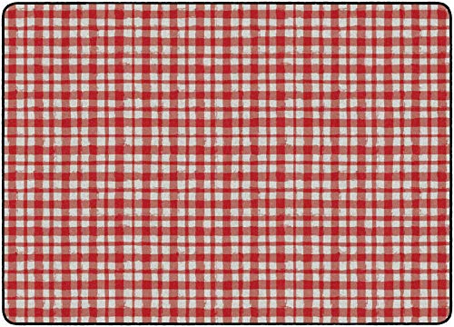Flagship Carpets Watercolor Gingham Pattern Area Rug for Childrens Classroom, Playroom Mat, Living Room or Kids Bedroom Carpet, 4' x 6', Red|B08KFQ3B2C