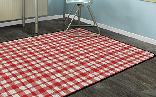 Flagship Carpets Watercolor Gingham Pattern Area Rug for Childrens Classroom, Playroom Mat, Living Room or Kids Bedroom Carpet, 4' x 6', Red|B08KFQ3B2C