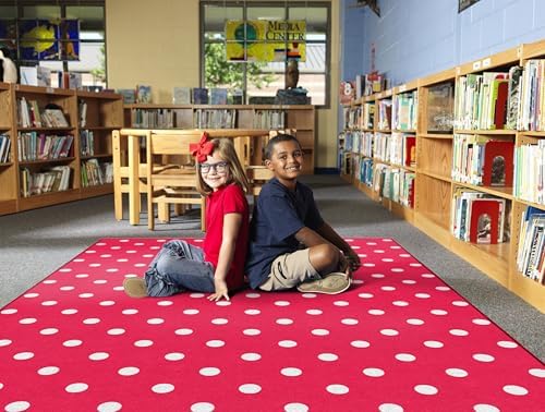 Flagship Carpets Small Polka Dots Children's Classroom Décor Area Rug for Schools, Durable and Fun for Learning Centers, Daycares and Preschools, 5' X 7'6" - Red|B0FLNP9HQ8