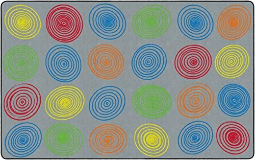 Flagship Carpets Circles Abstract Educational Area Rug for Kids Room Seating Décor, Children's Classroom, Play Carpet for Teaching and Playroom, Seats 20, 6' x 8'4", Cool Blue|B0CFS228ZR