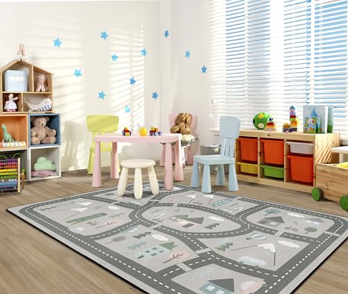 Flagship Carpets Silly Streets Classroom Educational Area Rug for Kids and Teachers, Durable Quality for Schools, Preschool, Daycare, Learning Centers, and Home, 7'6" x 12' - Neutral|B0FLNMV67R