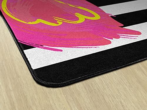 Flagship Carpets Simply Stylish Tropical Black and White Stripes Flamingo Classroom Area Rug for Indoor Classroom Learning or Kid Bedroom Educational Play Mat, 7'6"x12'|B099D1FBG1