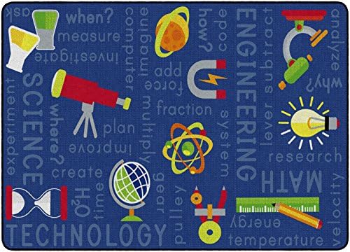 Flagship Carpets STEM Science Educational Area Rug for Children's Classroom or Kids Room, Playroom Carpet or Home Learning Mat, 6' x 8'4", Blue|B07DJ5KDDZ