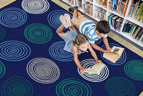 Flagship Carpets Circles Abstract Educational Area Rug for Kids Room Seating Décor, Children's Classroom, Play Carpet for Teaching and Playroom, Seats 20, 6' x 8'4", Cool Blue|B0CFS228ZR