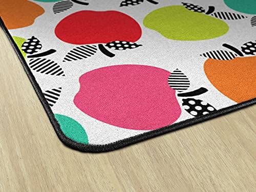 Flagship Carpets Black White and Stylish Brights All Over Apples Classroom Area Rug for Indoor Classroom Learning or Kid Bedroom Educational Play Mat, 5'x7'6"|B099CML13W