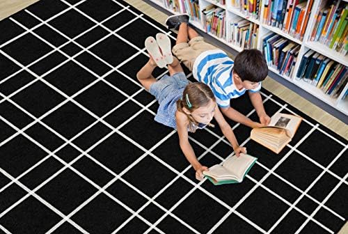 Flagship Carpets Check Pattern Area Rug for Childrens Classroom, Kids Playroom, Living Room or Bedroom Carpet and Kitchen Rug, 6' x 8'4", Black|B08KGW844G