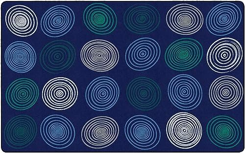Flagship Carpets Circles Abstract Educational Area Rug for Kids Room Seating Décor, Children's Classroom, Play Carpet for Teaching and Playroom, Seats 20, 6' x 8'4", Cool Blue|B0CFS228ZR