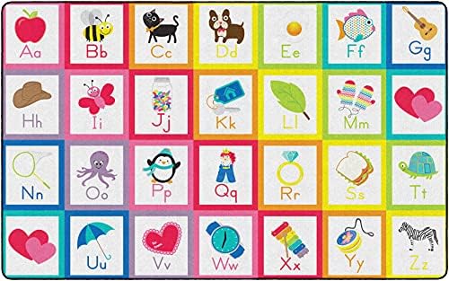 Flagship Carpets Rainbow Alphabet Criss Cross Applesauce Solid Classroom Area Rug for Indoor Classroom Learning or Kid Bedroom Educational Play Mat, 7'6"x12', Multi|B099CMC1LD