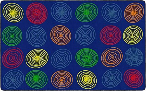 Flagship Carpets Circles Abstract Educational Area Rug for Kids Room Seating Décor, Children's Classroom, Play Carpet for Teaching and Playroom, Seats 20, 6' x 8'4", Cool Blue|B0CFS228ZR