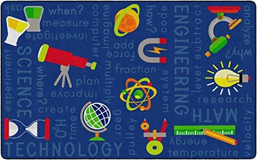 Flagship Carpets STEM Science Educational Area Rug for Children's Classroom or Kids Room, Playroom Carpet or Home Learning Mat, 6' x 8'4", Blue|B07DJ5KDDZ
