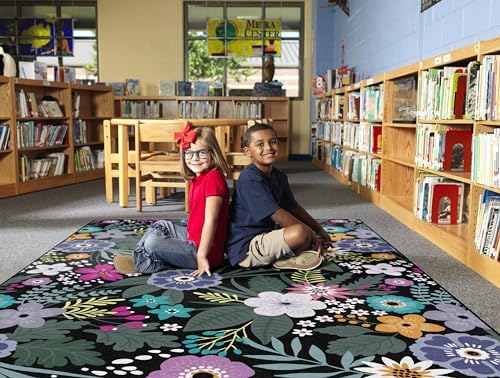 Flagship Carpets Wildflower Educational Area Rug for Kids Room Seating Décor, Children's Classroom, Play Carpet for Teaching and Playroom, 7'6" x 12', Black & Multi|B0CHTKYV2S