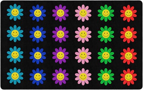 Flagship Carpets Groovy Flowers on Checkers Classroom Seating Rug – Kids Preschool, Daycare & School, Educational Colorful Sitting Carpet for Circle Time & Group Seating, Made in USA - 7'6" x 12'|B0GV23QSGC