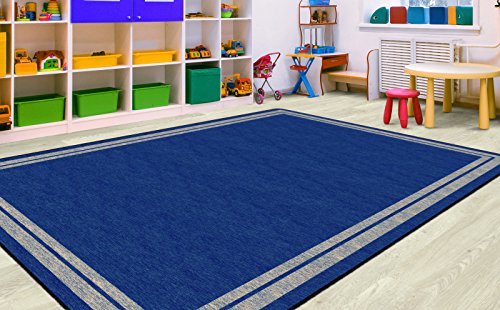 Flagship Carpets Double Border Area Rug for Classroom or Office Rug, Kids Bedroom or Playroom Carpet, and Living Room Mat, 7'6" x 12', Blue Light Border|B07DJ219LJ