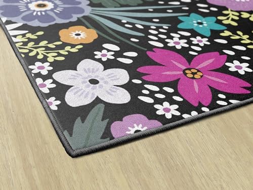 Flagship Carpets Wildflower Educational Area Rug for Kids Room Seating Décor, Children's Classroom, Play Carpet for Teaching and Playroom, 7'6" x 12', Black & Multi|B0CHTKYV2S