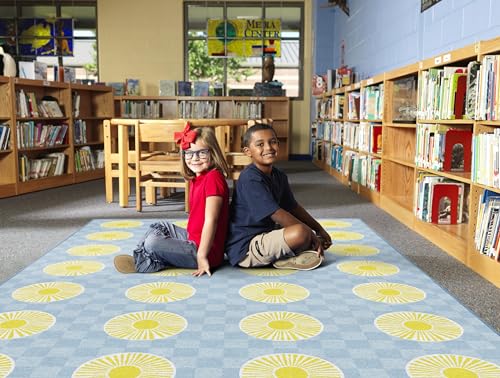 Flagship Carpets Peppy Suns Criss-Cross Applesauce Educational Area Rug for Kids Room, Children's Classroom, Play Carpet for Teaching and Playroom, 7'6" x 12', Blue, Seats 32|B0CHT5LX6L