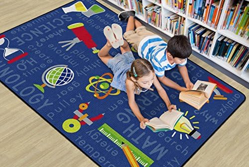 Flagship Carpets STEM Science Educational Area Rug for Children's Classroom or Kids Room, Playroom Carpet or Home Learning Mat, 6' x 8'4", Blue|B07DJ5KDDZ