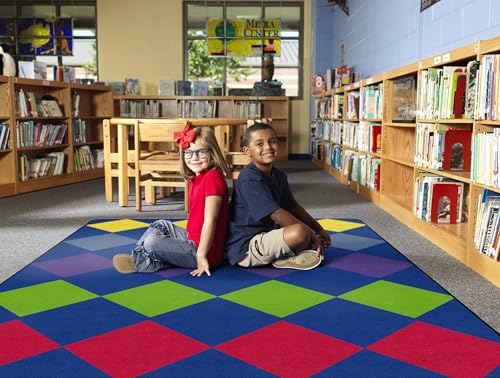 Flagship Carpets Diamond Seating Classroom Educational Area Rug for Kids and Teachers, Durable Quality for Schools, Preschool, Daycare, Learning Centers, and Home, 7'6" x 12' - Multicolor|B0FD41NR39