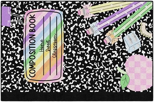 Flagship Carpets Composition Book with Apple Children's Classroom Décor Area Rug for Schools, Durable and Fun for Learning Centers, Daycares and Preschools, 5' X 7'6"|B0FLNC2ZD5