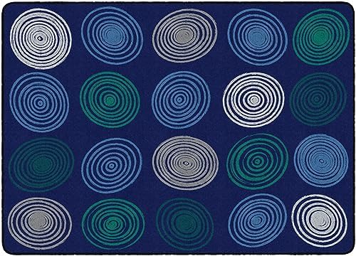 Flagship Carpets Circles Abstract Educational Area Rug for Kids Room Seating Décor, Children's Classroom, Play Carpet for Teaching and Playroom, Seats 20, 6' x 8'4", Cool Blue|B0CFS228ZR