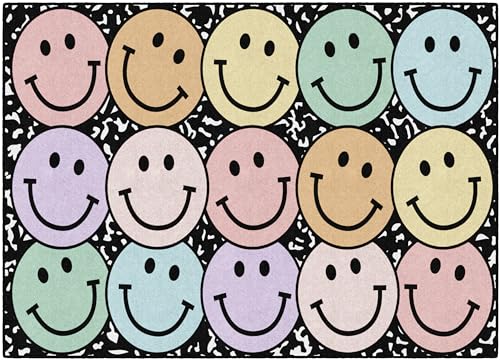Flagship Carpets Pastel Rainbow Smileys Educational Area Rug for Kids Room Seating Décor, Children's Classroom, Play Carpet for Teaching and Playroom, 7'6" x 12', Multi|B0CHTMSL5S