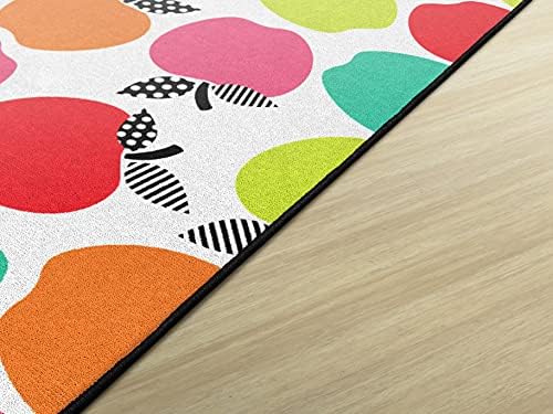 Flagship Carpets Black White and Stylish Brights All Over Apples Classroom Area Rug for Indoor Classroom Learning or Kid Bedroom Educational Play Mat, 5'x7'6"|B099CML13W