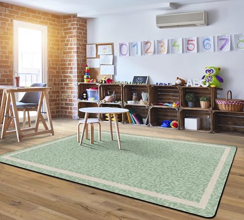 Flagship Carpets Farmhouse Leaves Classroom Educational Area Rug for Kids and Teachers, Durable Quality for Schools, Preschool, Daycare, Learning Centers, and Home, 7'6" x 12' - Sage|B0FLNS4CTK