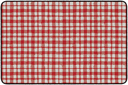 Flagship Carpets Watercolor Gingham Pattern Area Rug for Childrens Classroom, Playroom Mat, Living Room or Kids Bedroom Carpet, 4' x 6', Red|B08KFQ3B2C