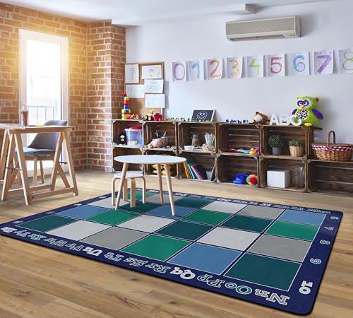 Flagship Carpets Sitting Grid Classroom Educational Area Rug for Kids and Teachers, Durable Quality for Schools, Preschool, Daycare, Learning Centers, and Home, 7'6" x 12' - CoolBlue|B0FLNFQP29