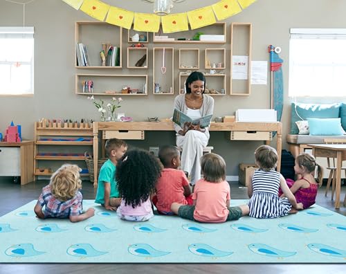 Flagship Carpets Sweet Blue Bird Criss Cross Applesauce Children's Classroom Décor Area Rug for Schools, Durable and Fun for Learning Centers, Daycares and Preschools, 7'6" X 12'|B0FLN1BKXN
