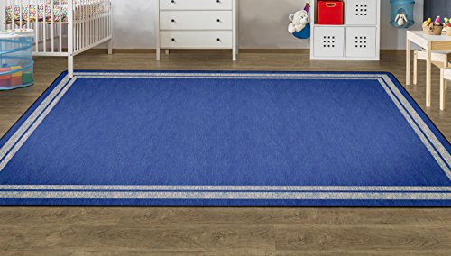 Flagship Carpets Double Border Area Rug for Classroom or Office Rug, Kids Bedroom or Playroom Carpet, and Living Room Mat, 7'6" x 12', Blue Light Border|B07DJ219LJ