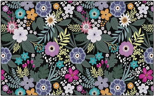Flagship Carpets Wildflower Educational Area Rug for Kids Room Seating Décor, Children's Classroom, Play Carpet for Teaching and Playroom, 7'6" x 12', Black & Multi|B0CHTKYV2S