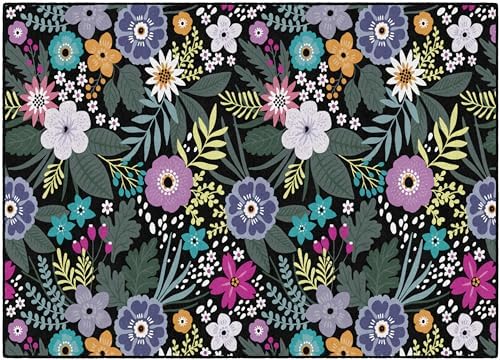 Flagship Carpets Wildflower Educational Area Rug for Kids Room Seating Décor, Children's Classroom, Play Carpet for Teaching and Playroom, 7'6" x 12', Black & Multi|B0CHTKYV2S